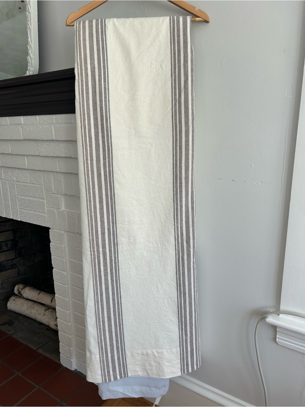 Pottery Barn Linen Blend Creamy White and Gray Striped Curtains (2) 50X80